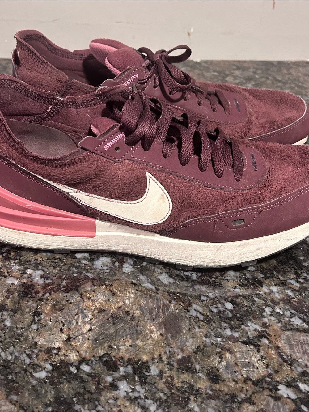 Nike Women’s Maroon and Pink Suede Low-Top Sneakers